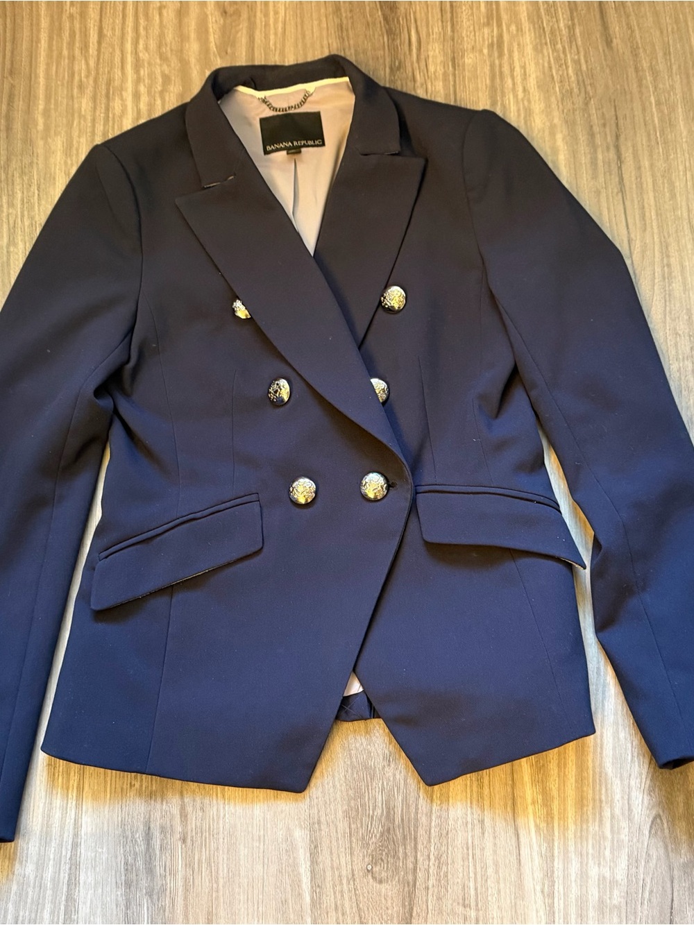 Banana Republic Women's Double-Breasted Dark Navy Blazer with Gold Buttons